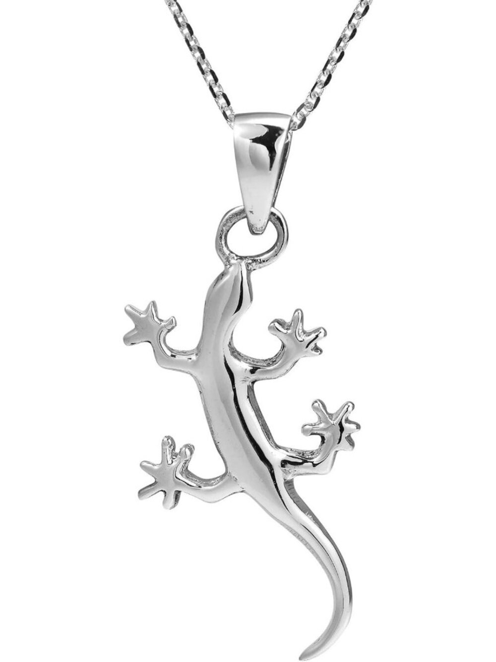 Shiny .925 Sterling Silver Climbing Gecko Lizard Pendant Necklace for Nature